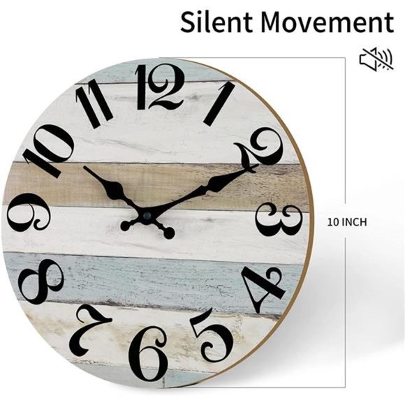 10 Inch Country Rustic Silent Non-Ticking Wall Clocks Battery Operated - Picture 6 of 6